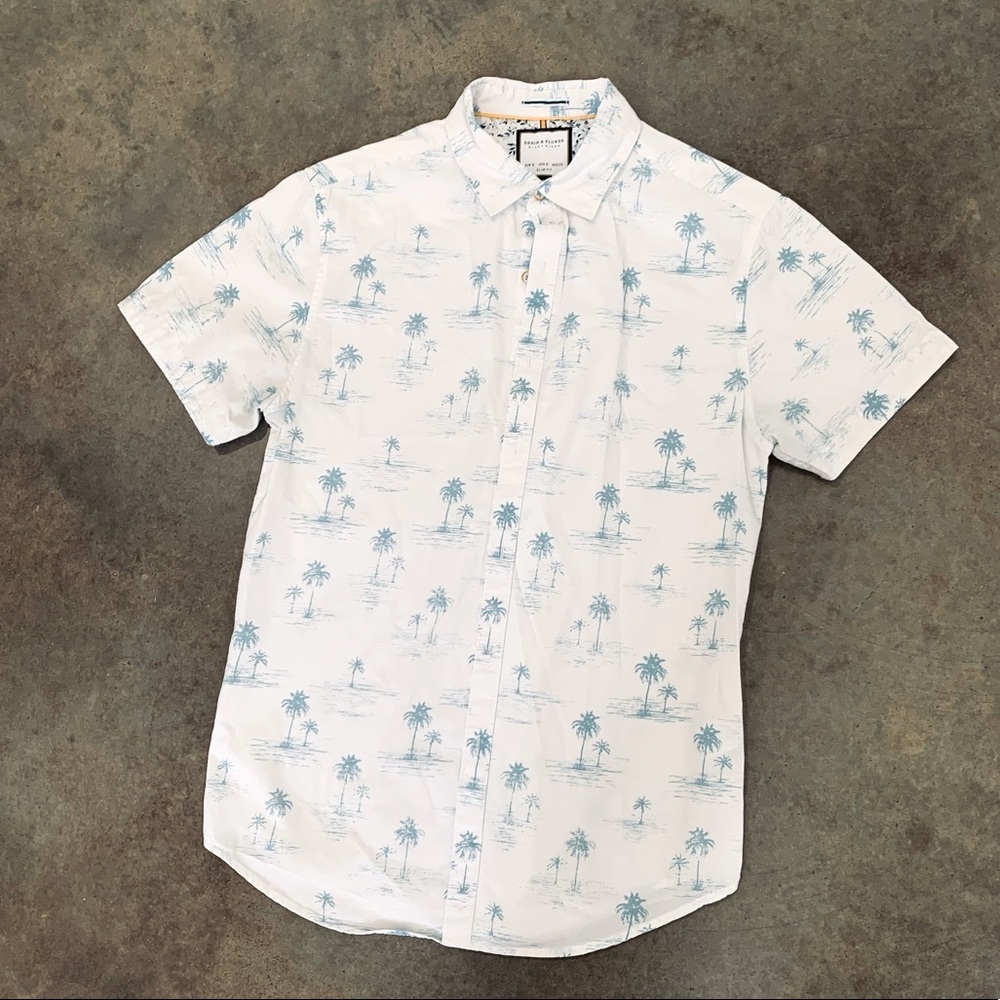 Mens Hawaiian Shirt Slim Fit Small White Palm Trees